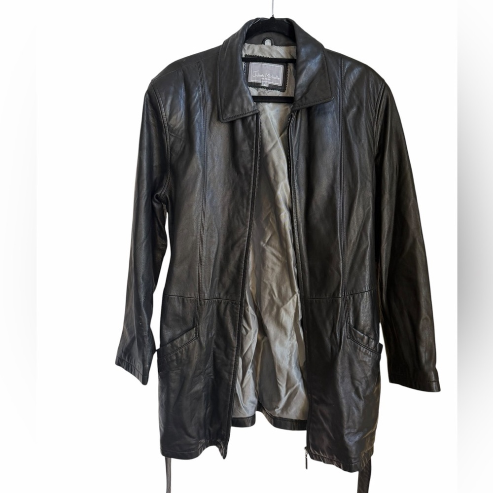 Vintage Black 100% Genuine Leather Belted Jacket Motorcycle Classic 90’s Zipper - Picture 8 of 14